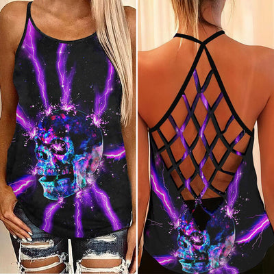 Purple Thunder Criss-Cross Open Back Tank Top, Trending T-Shirt For Women - Wonder Skull