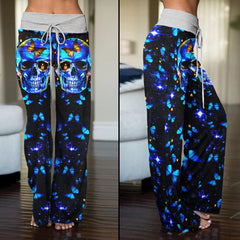 Leon Butterfly Skull High-waisted Wide Leg Pants - Wonder Skull