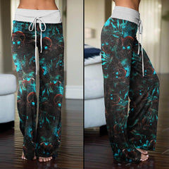 Skull Cyan Eye Pajama Pants Print Palazzo Lounge - Wonder Skull