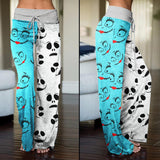 Nightmare White Half Blue Pajama Pants Print Drawstring Palazzo Lounge - Wonder Skull