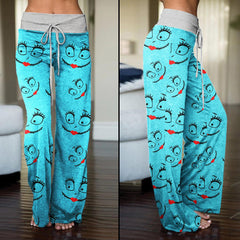 Nightmare Blue Face Pattern Pajama Pants Print Drawstring Palazzo Lounge - Wonder Skull