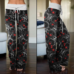 Skull Pattern Pajama Pants Print Drawstring Palazzo Lounge - Wonder Skull