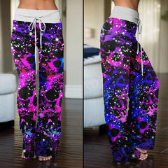 Skull Galaxy Pink Pajama Pants Print Palazzo Lounge - Wonder Skull