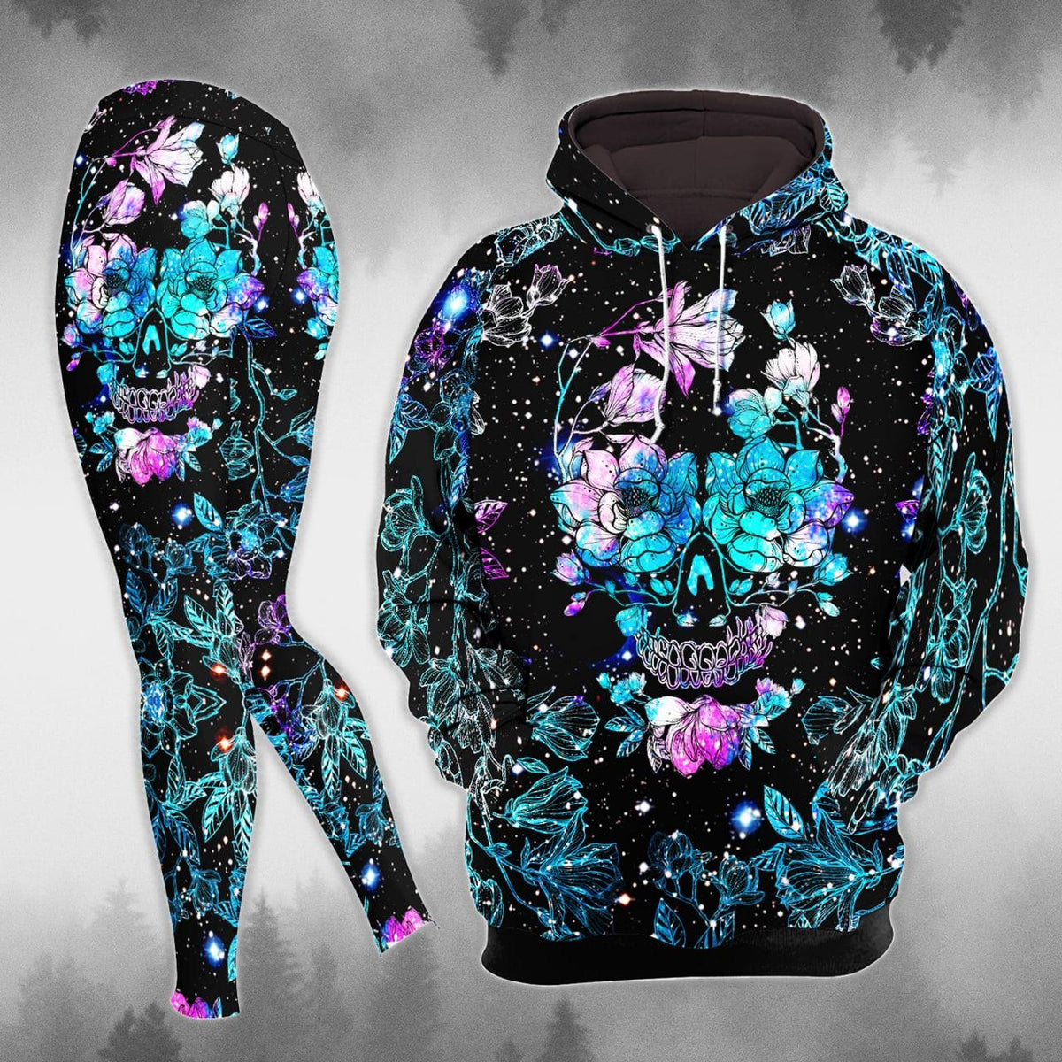 Neon Rainbow Skull Flower Combo Hoodie and Leggings - Wonder Skull