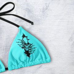 Skull Crack Cyan Art String Triangle Bikini - Wonder Skull