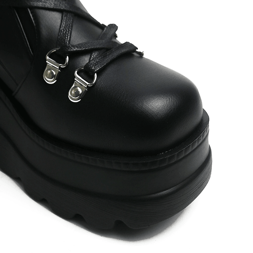 Punk Gothic High Platform Boots, Amazing Lace-Up Mid-Calf Shoes For Women - Wonder Skull