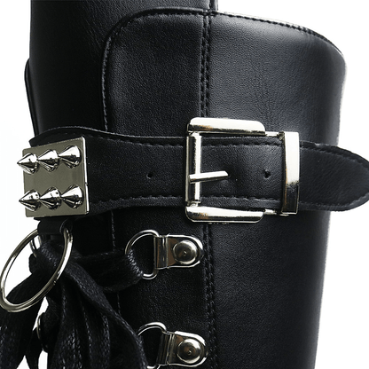 Punk Gothic High Platform Boots, Amazing Lace-Up Mid-Calf Shoes For Women - Wonder Skull