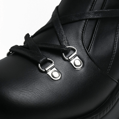Punk Gothic High Platform Boots, Amazing Lace-Up Mid-Calf Shoes For Women - Wonder Skull