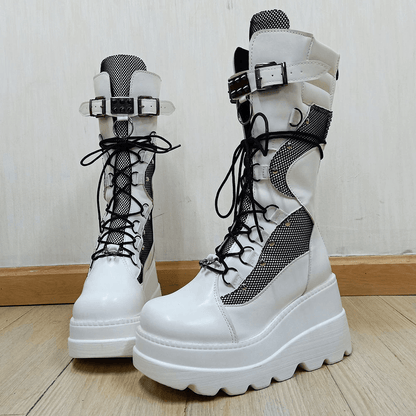 Punk Gothic High Platform Boots, Amazing Lace-Up Mid-Calf Shoes For Women - Wonder Skull