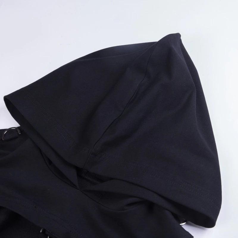 Punk Gothic Sexy Lace Crop Hoodie, Cool Long Sleeve Top For Women - Wonder Skull
