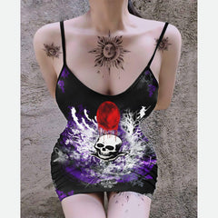 Purple Bloody Moon Skull Print Dress For Women-Wonder Skull