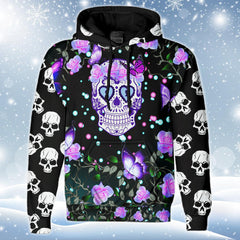 Purple Green Mandala Skull Print Unisex Pullover Hoodie-Wonder Skull