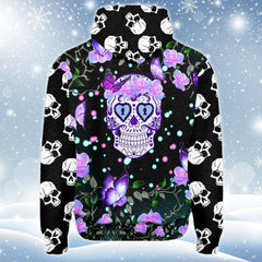 Purple Green Mandala Skull Print Unisex Pullover Hoodie-Wonder Skull