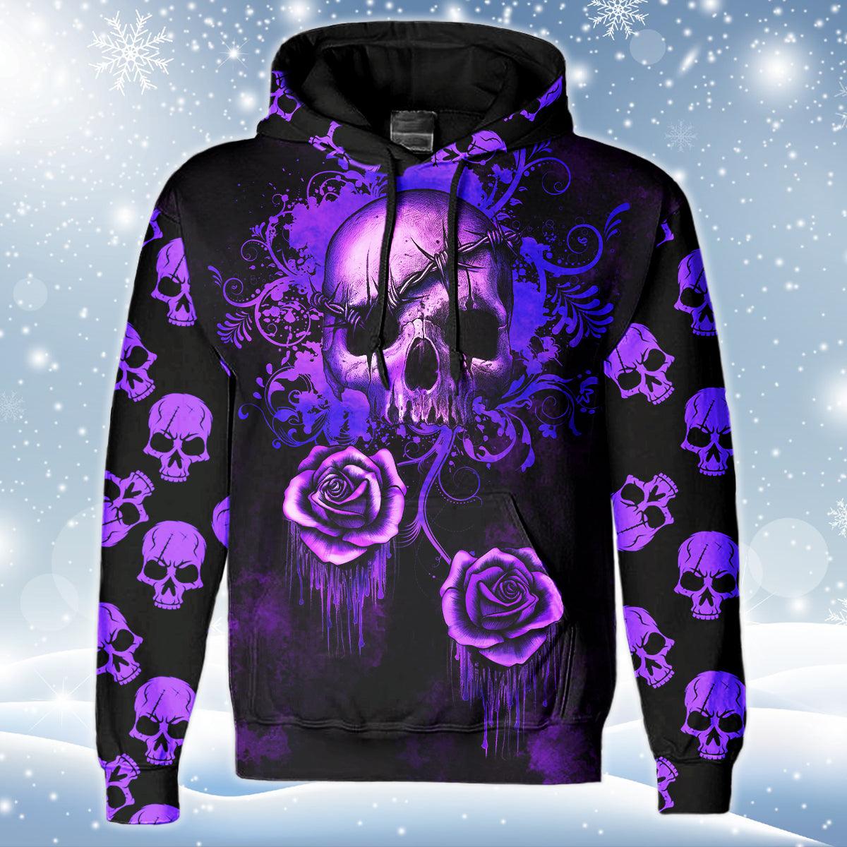 Purple Skull Flower Print Unisex Pullover Hoodie - Wonder Skull