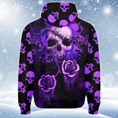 Purple Skull Flower Print Unisex Pullover Hoodie - Wonder Skull