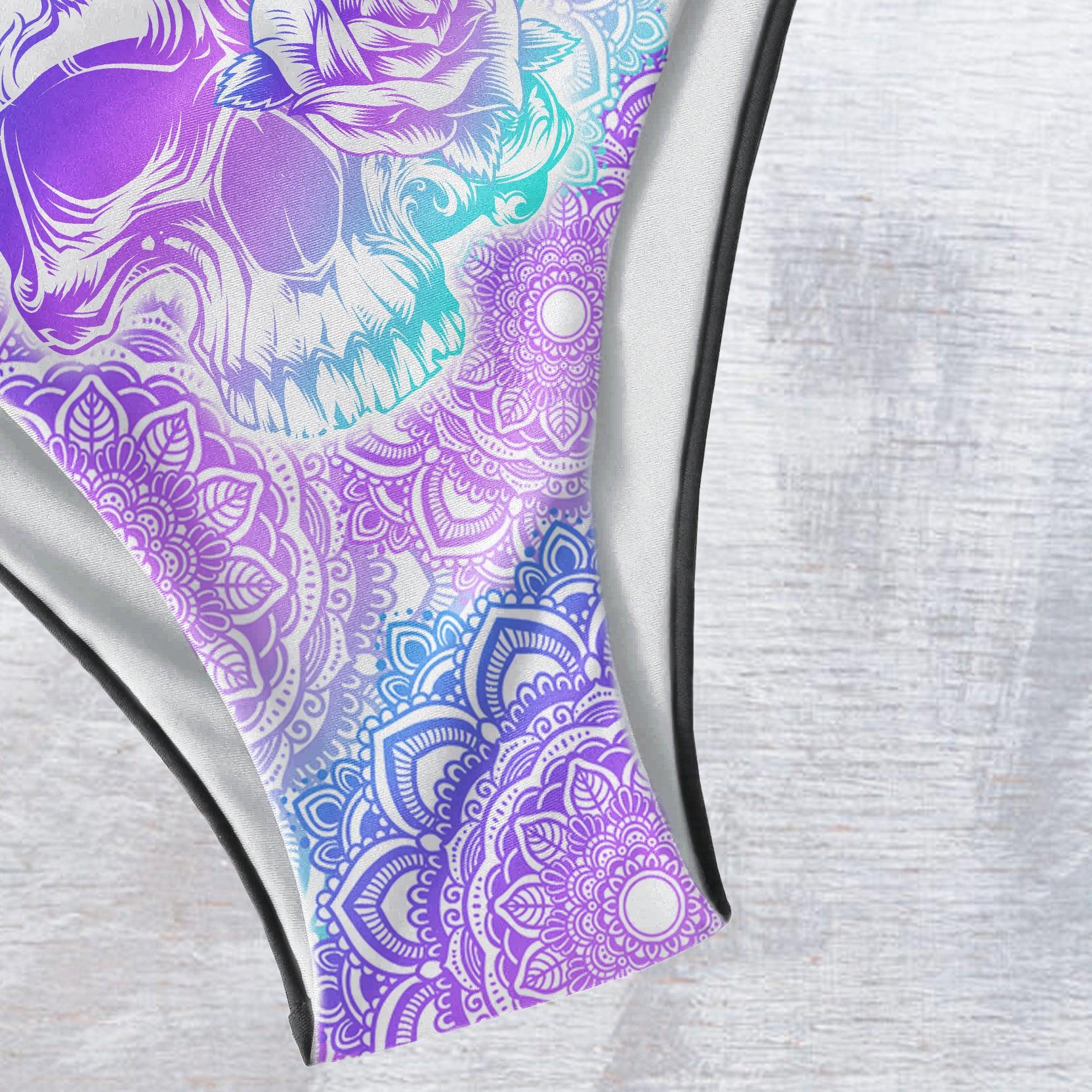 Mandala Rose Pink Skull Art String Triangle Bikini - Wonder Skull