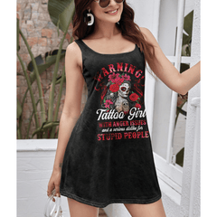 Warning Tattoo Girl Women's Cut & Sew Racerback Dress - Wonder Skull