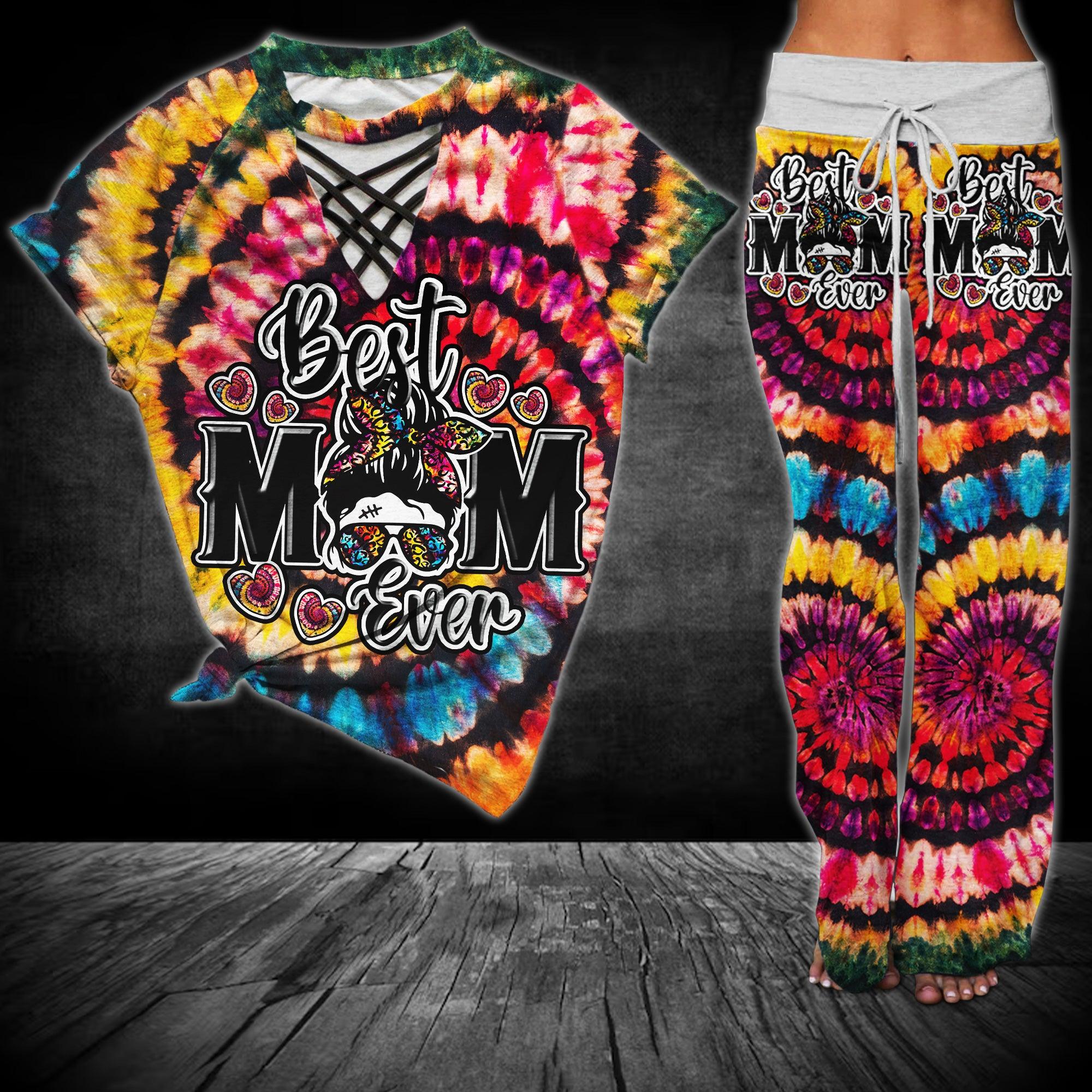 Red Black Tribe Vibe Skull Mom V-Neck Shirt and Wide Legs Pants - Wonder Skull