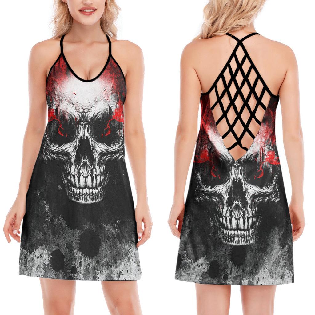 Red Bloody Skull All-Over Print Women Back Dresssleep - Wonder Skull