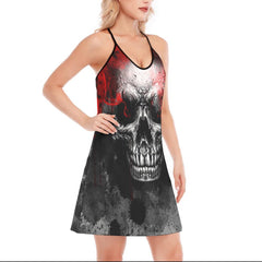 Red Bloody Skull All-Over Print Women Back Dresssleep - Wonder Skull