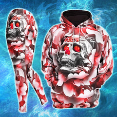 Red Pink Pastel Gothic Skull Artwork Combo Hoodie and Leggings - Wonder Skull