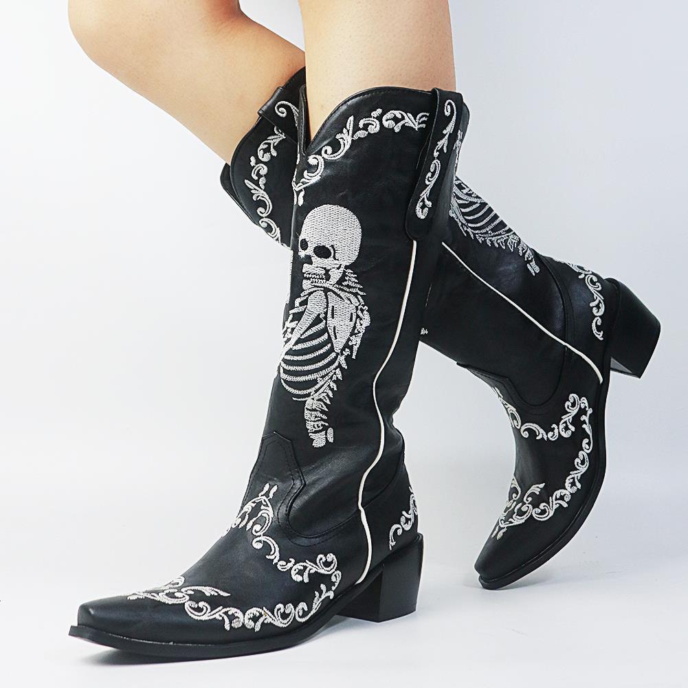 Retro Punk Gothic Skull Boots, Fashionable Western Casual Shoes For Women - Wonder Skull