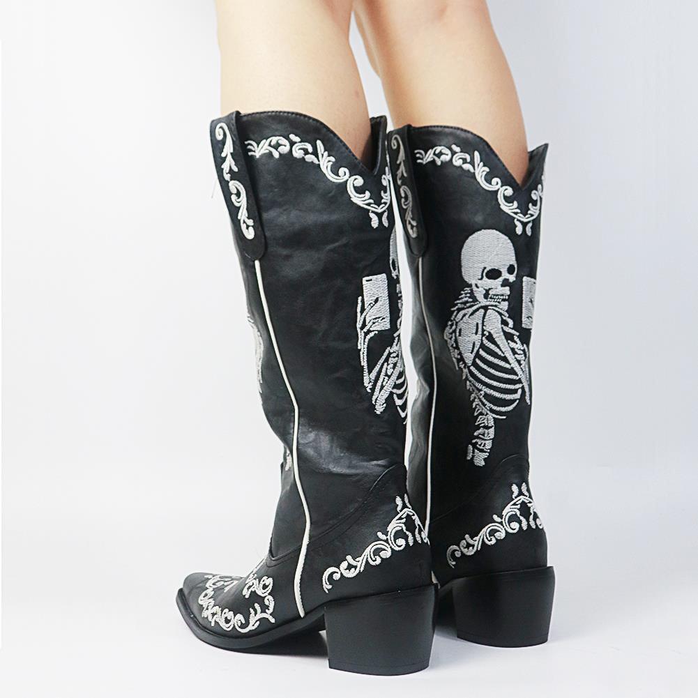Retro Punk Gothic Skull Boots, Fashionable Western Casual Shoes For Women - Wonder Skull
