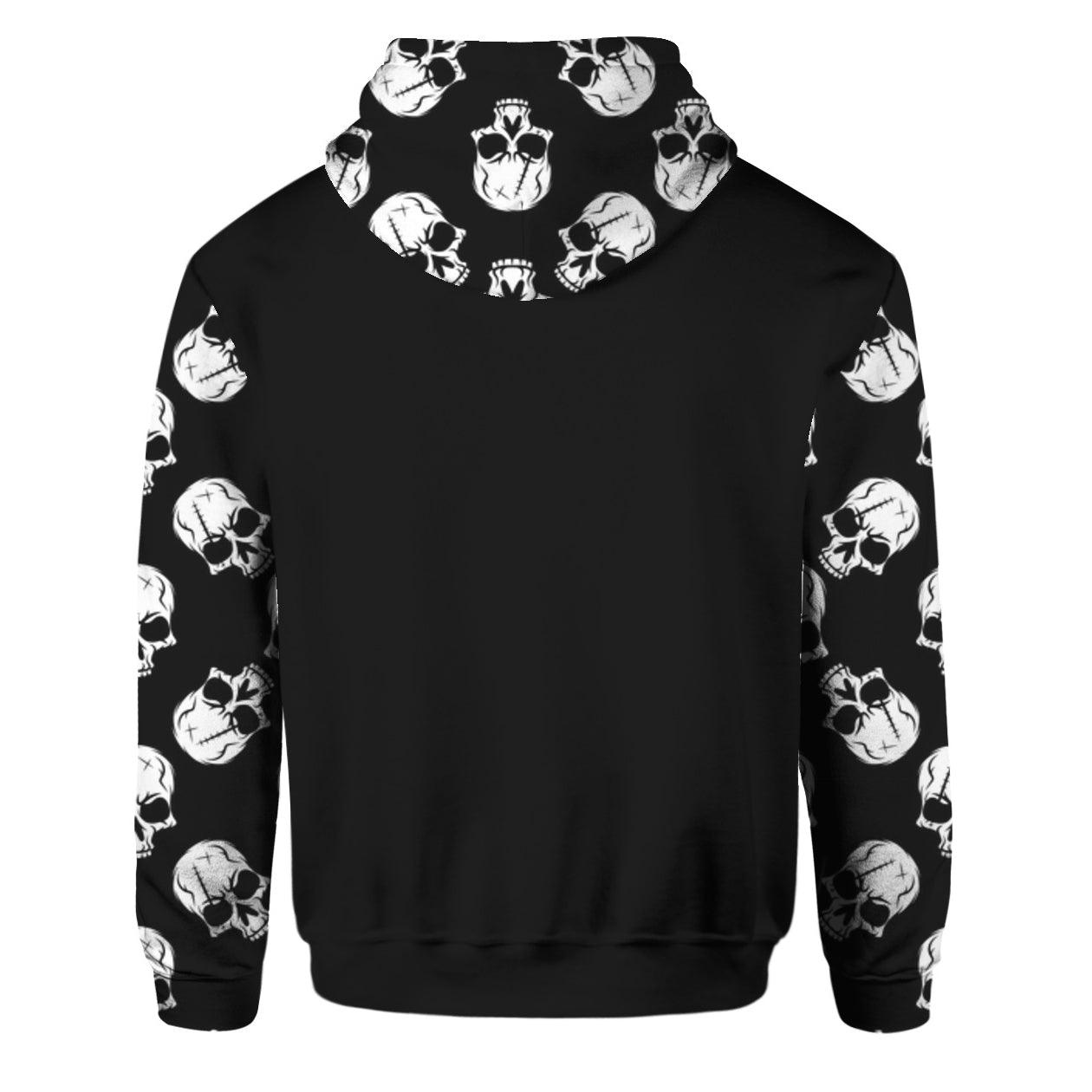 Rock And Roll Hand Skull Symbol All Over Print Unisex Pullover Hoodie, Cool Long Sleeves Outwear - Wonder Skull