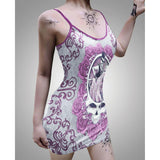 Romantic Couple Skull Dance Printed Body Dress, Naughty Sleeveless Minidress For Women-Woner Skull
