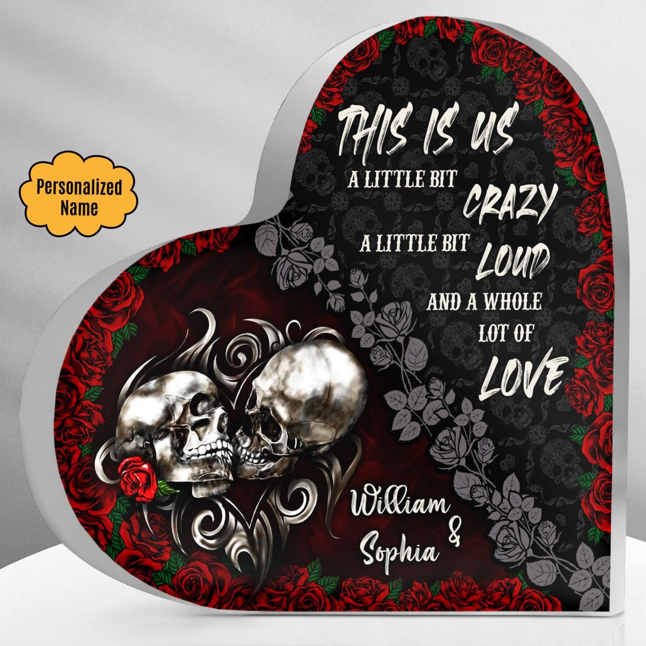 Rose Heart - Customized Skull Couple Crystal Heart Anniversary Gifts - Wonder Skull