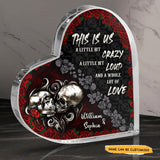 Rose Heart - Customized Skull Couple Crystal Heart Anniversary Gifts - Wonder Skull