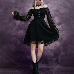 Gothic Off-The-Shoulder Lace Long Sleevess Dress - Wonder Skull