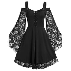 Gothic Off-The-Shoulder Lace Long Sleevess Dress - Wonder Skull