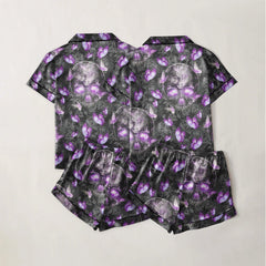 Skull Butterfly Purple Sexy Pajama Sets With Short Sleeve - Wonder Skull