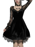 Gothic Black Lace Trim High Waist Dress, Vintage Bodycon For Women - Wonder Skull