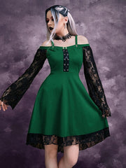 Gothic Off-The-Shoulder Lace Long Sleevess Dress - Wonder Skull