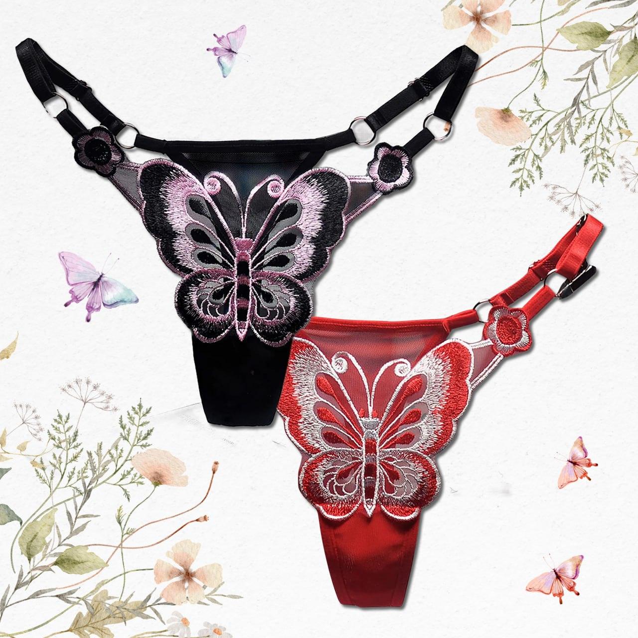 Sexy Butterfly Embroidery Underwear Thong Set - Wonder Skull