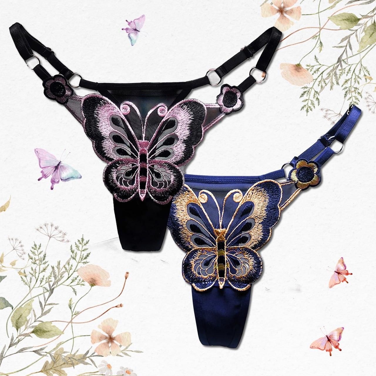 Sexy Butterfly Embroidery Underwear Thong Set - Wonder Skull