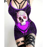 Sexy Purple Skull Heart Gothic Pattern Print Dress - Wonder Skull
