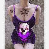 Sexy Purple Skull Heart Gothic Pattern Print Dress - Wonder Skull