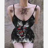 Shadow Ghost Skull Printed Body Dress, Naughty Sleeveless Minidress For Women-Wonder Skull