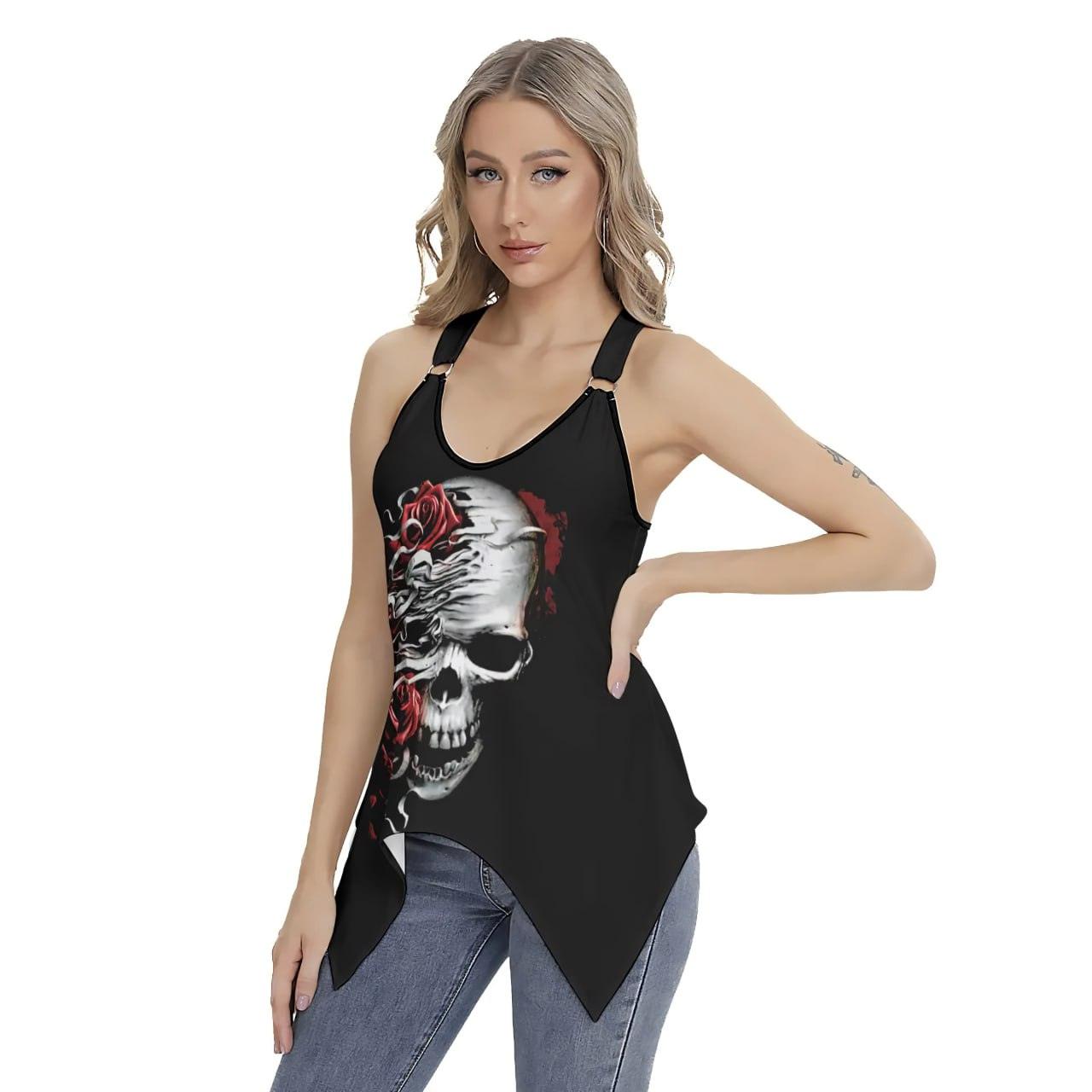 Skull Flower V-Neck O Ring Tank Top - Wonder Skull
