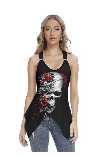 Skull Flower V-Neck O Ring Tank Top - Wonder Skull
