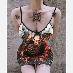 Skull Broken Wall Art Work Print Dress For Women-Wonder Skull