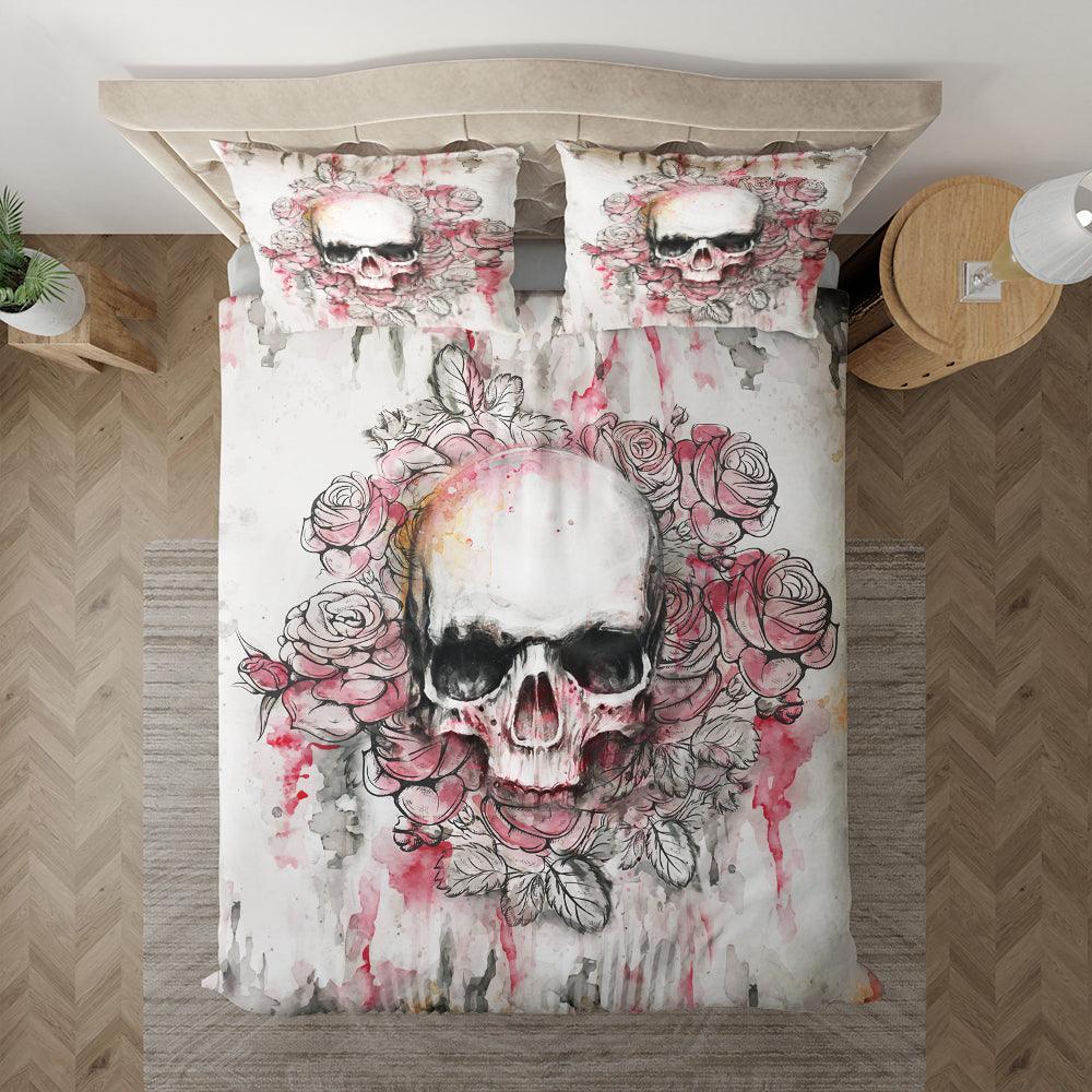 Skull Rose With Drop Of Blood Duvet Cover Set - Wonder Skull
