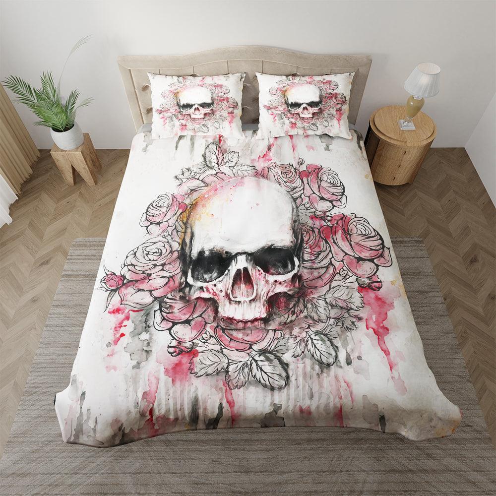Skull Rose With Drop Of Blood Duvet Cover Set - Wonder Skull