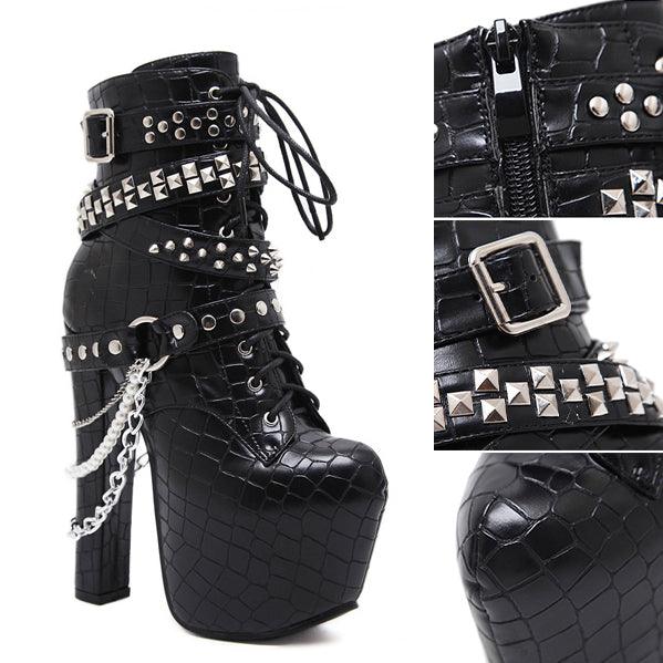 Steampunk Gothic High Heel Boots, Attractive Rivet Motorcycle Footwear For Women - Wonder Skull