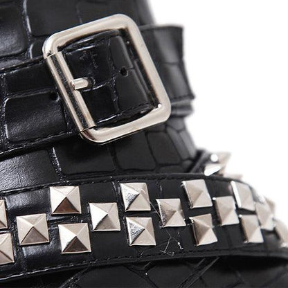 Steampunk Gothic High Heel Boots, Attractive Rivet Motorcycle Footwear For Women - Wonder Skull