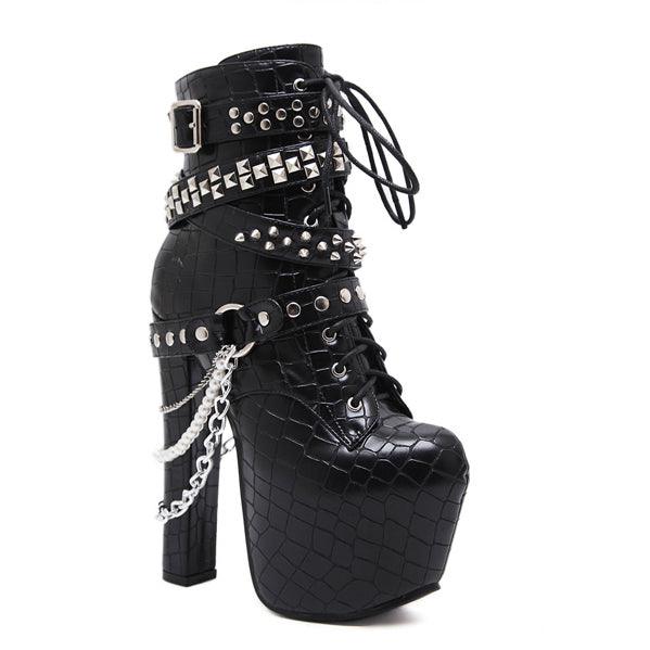 Steampunk Gothic High Heel Boots, Attractive Rivet Motorcycle Footwear For Women - Wonder Skull