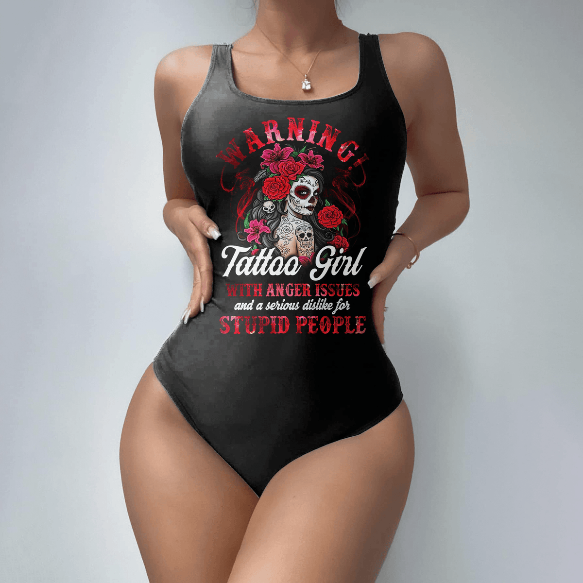 Warning Tattoos Girl Women's Classic One-Piece Swimsuit - Wonder Skull